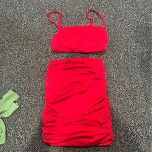 Firey red two piece set, ruched on back